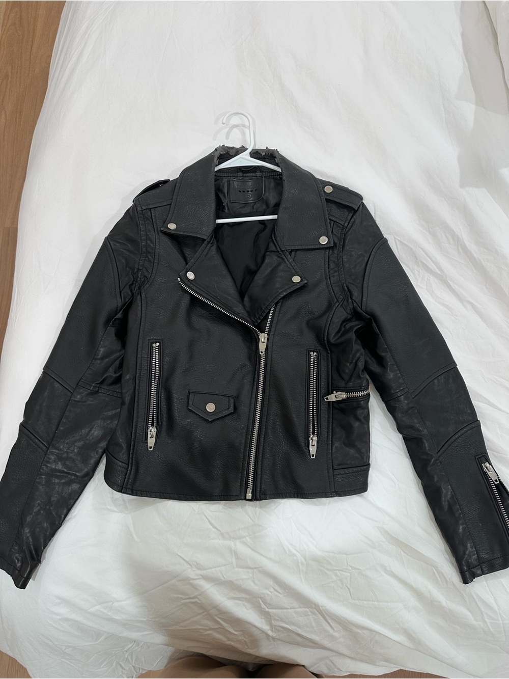 Blank NYC Black Faux Leather Moto Jacket with Silver Hardware